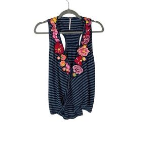 Free People Embroidered Stripe Racerback Tank Top Size Small